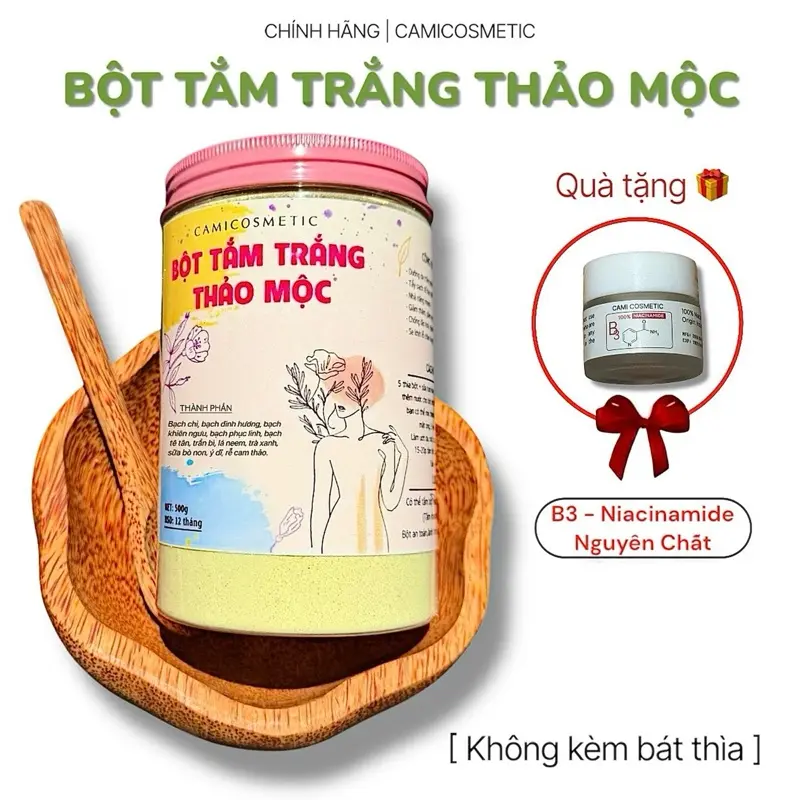 [Tặng 10G Bột Tinh Chất Niacinamide] Bột Tắm Trắng Thảo Mộc 500G, Camicosmetic Nữ Dưỡng Body Duong Trang