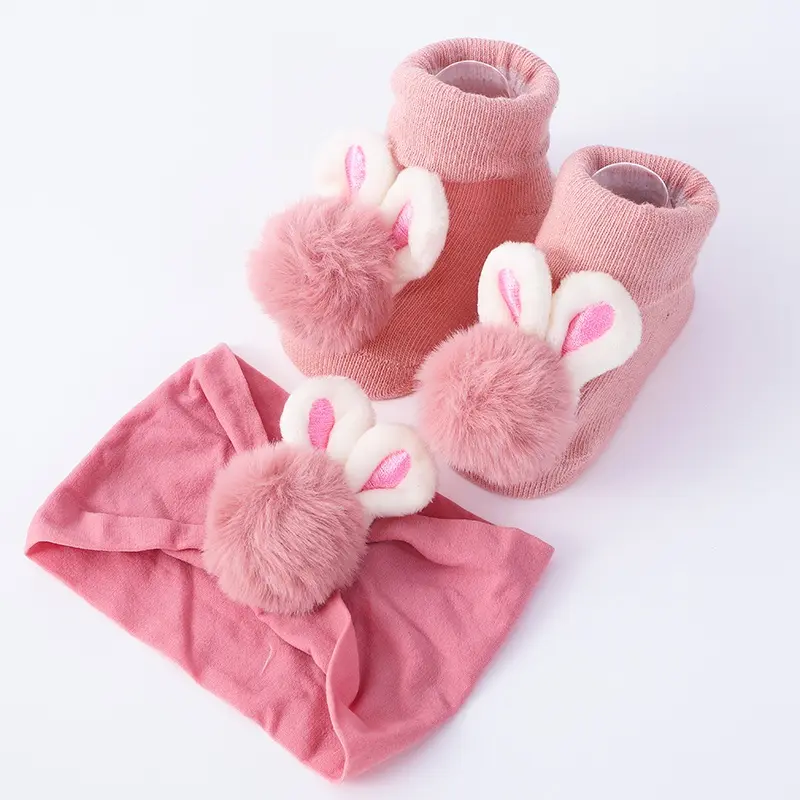 Baby Girls' Toddler Socks Baby Non-skid Socks Cartoon Rabbit Decoration With Headband