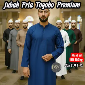 Gamis Jubah Muslim Pria Dewasa TOYOBO PREMIUM ADEM Lengan Panjang Polos Sholat Umroh Lebaran Ibadah Haji  Kancing Arab