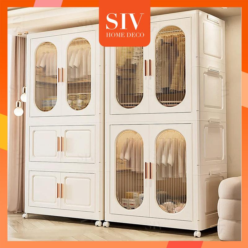 NEW 【Tối đa Rộng 90cm SIV. Tủ Quần Áo Gấp Gọn Có Ngăn Treo Trẻ Em Đựng Đồ Đa Năng Thông Minh Tháo Lắp Dễ Dàng Nhựa PP