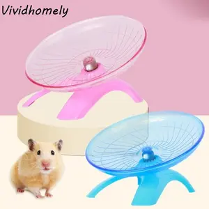 Transparent Hamster Flying Wheel Quiet Operation Plastic Hamster Running Wheel Stable Base Steel Axle Exercise Squirrel Wheel - Pink