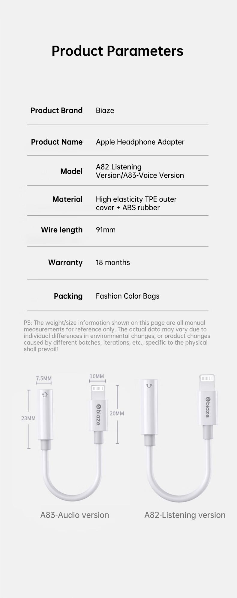 Product Introduction of 【COD】Biaze Apple headphone adapter Lightning to 3.5mm headphone converter suitable for iPhone 141312 ProXs audio conversion head interface 12