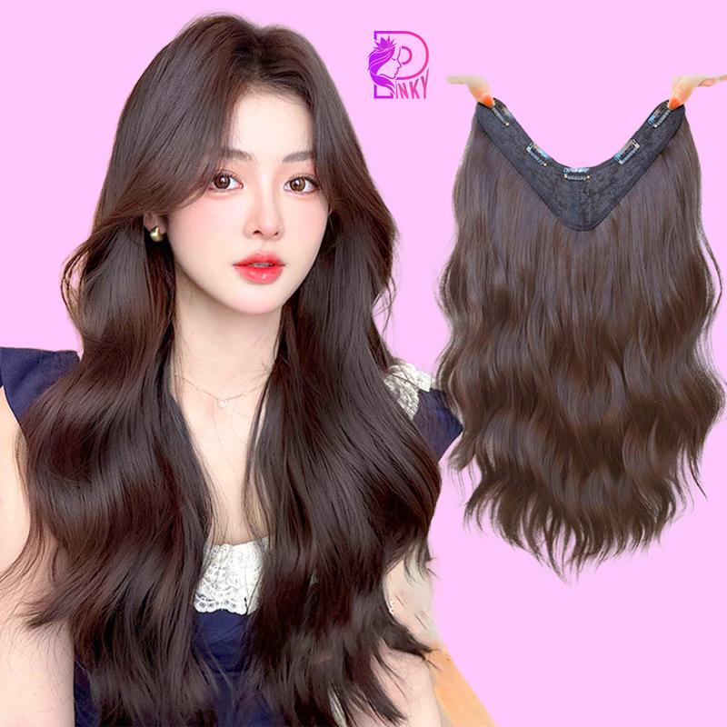 Tóc kẹp u xoăn Tóc giả nửa đầu U xoăn sóng 55cm làm dày dài tóc tự nhiên phong cách Hàn Quốc
