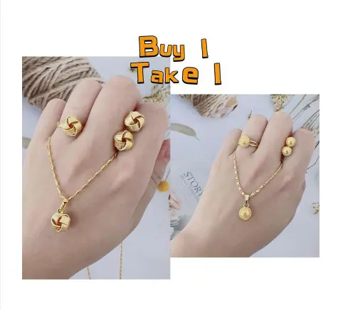 【BUY 1 TAKE 1】【3 IN 1 Set】Necklace Adjustable Ring and Earring Jewelry Set For Women With Box XL1439