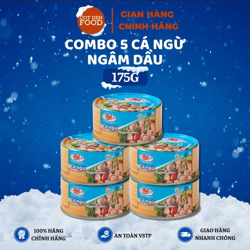  Combo 5 Hộp Cá Ngừ Ngâm Dầu Loại 175g - Cá Ngừ Đóng Hộp Tiện Lợi Làm Cơm Trộn Salad Bánh Mì Thơm Ngon - COTDENFOOD 