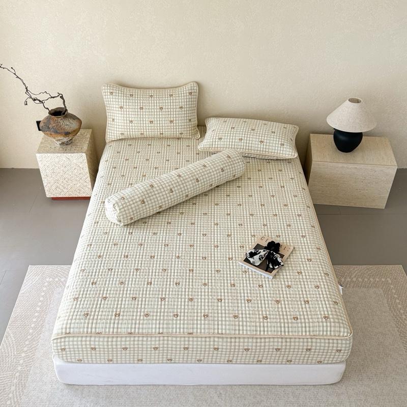 Bộ ga gối cotton trần bông phiên bản mới, chất liệu cotton thoáng mát, thấm hút mồ hôi, màu sắc vintage xinh xắn ( set gồm 4 món 1 ga -2 vỏ gối nằm 1 vỏ gối ôm )