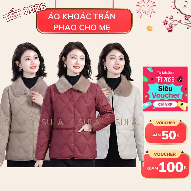 SULA Áo Khoác Da Nữ Trung Niên ấm áp sang trọng cho mẹ - Chất liệu Da PU cao cấp lót trong êm ái thiết kế tỉ mỉ có túi hai bên tiện lợi phù hợp nhiều độ tuổi