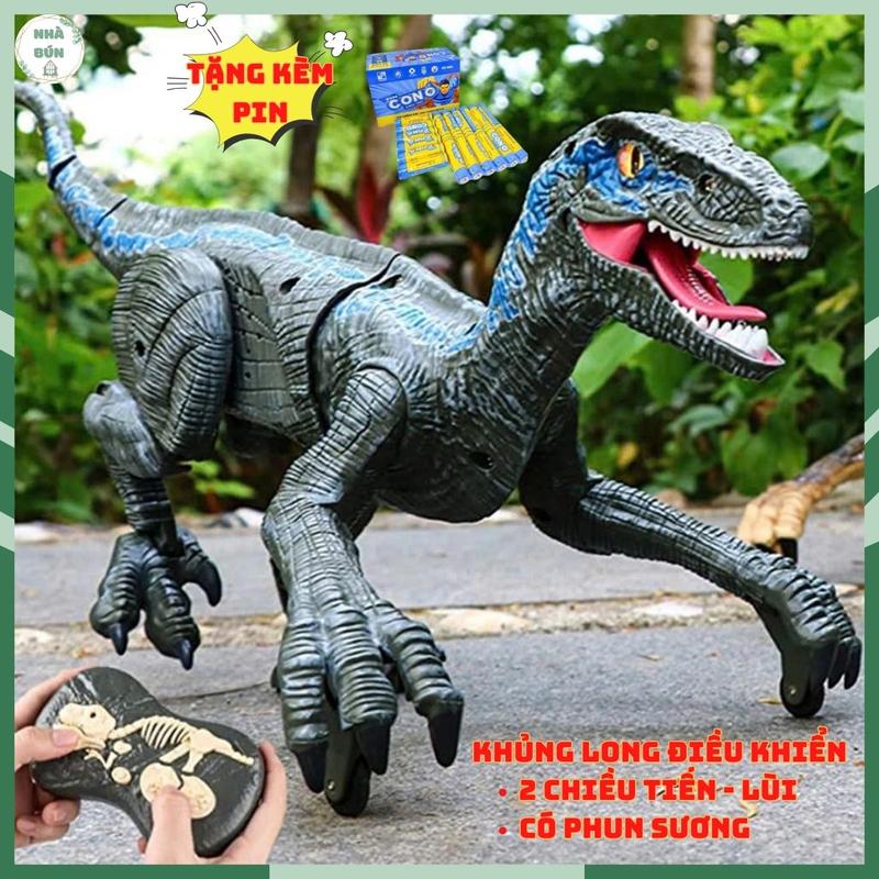 Đồ Chơi Khủng Long Điều Khiển Velociraptor Loại Cao Cấp Cho Trẻ Em Có Sạc Pin Tiếng Gầm Ánh Sáng Di Chuyển E89 TẶNG 2V PIN AA