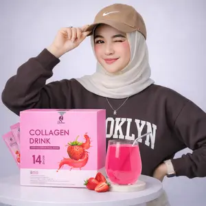 PROMO 1 BOX QUEENSI COLLAGEN DRINK RASA STROBERI MEMUTIHKAN 14 SACHET HALAL BPOM TERSEDIA
