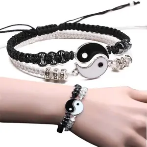 Sepasang Gelang Kepang Couple gelang yin yang tai chi gelang magnetik Dapat Disesuaikan Secara Manual