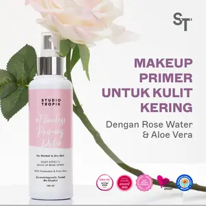 STUDIO TROPIK Flawless Priming Water | Primer Face Mist Spray Rekomendasi MUA | Makeup Complexion | Kulit kering kombinasi | Dengan Aloe vera dan Rose Water| Finish Soft Glow