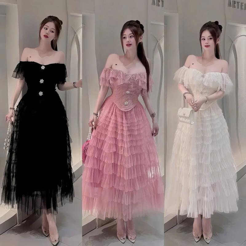 S926 (TÁO ĐỎ BIGSIZE 55-90KG) SET THIẾT KẾ BIGSIZE ÁO CORSET BẸT VAI + CHÂN VÁY TẦNG DÁNG DÀI