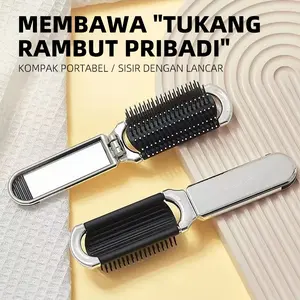 Portable Mini Folding Comb | Air cushion massage comb with mirror | Essential travel for women and children | Small anti-static style comb | Silver compact design | Perfect companion to your makeup bag