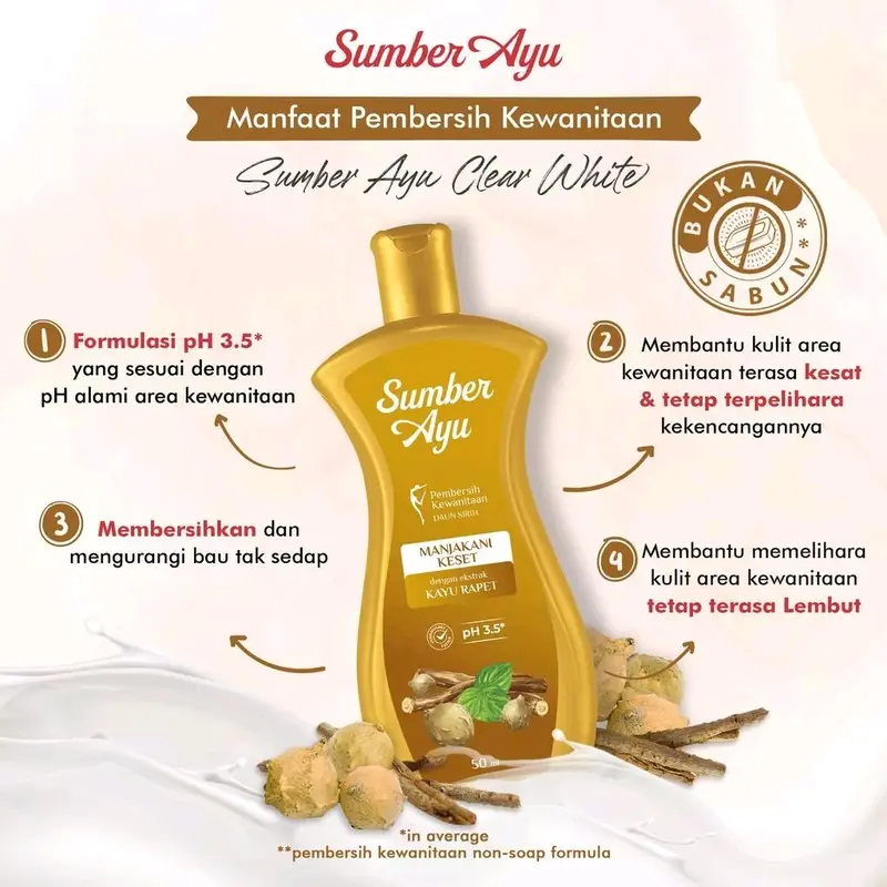 SARI AYU Manjakani Seret Triple Whitening Clear White Triple Whitening Pearly Sumber Ayu Feminine Hygiene Wash Daun Sabun Sirih Pembersih Kewanitaan Sari Ayu Manjakani Seret Membersihkan Perawatan Extract Keputihan Box 4