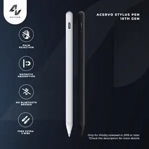 Acervo Apple Pencil Series 10th Gen / Stylus Pen Palm Rejection Compatible for iPad Mini 6 / iPad Gen 9 / iPad Gen 10 / iPad Air 5 / iPad Air 6 / iPad Pro 11” 2021 / Pro 11" 2024 Berkualitas