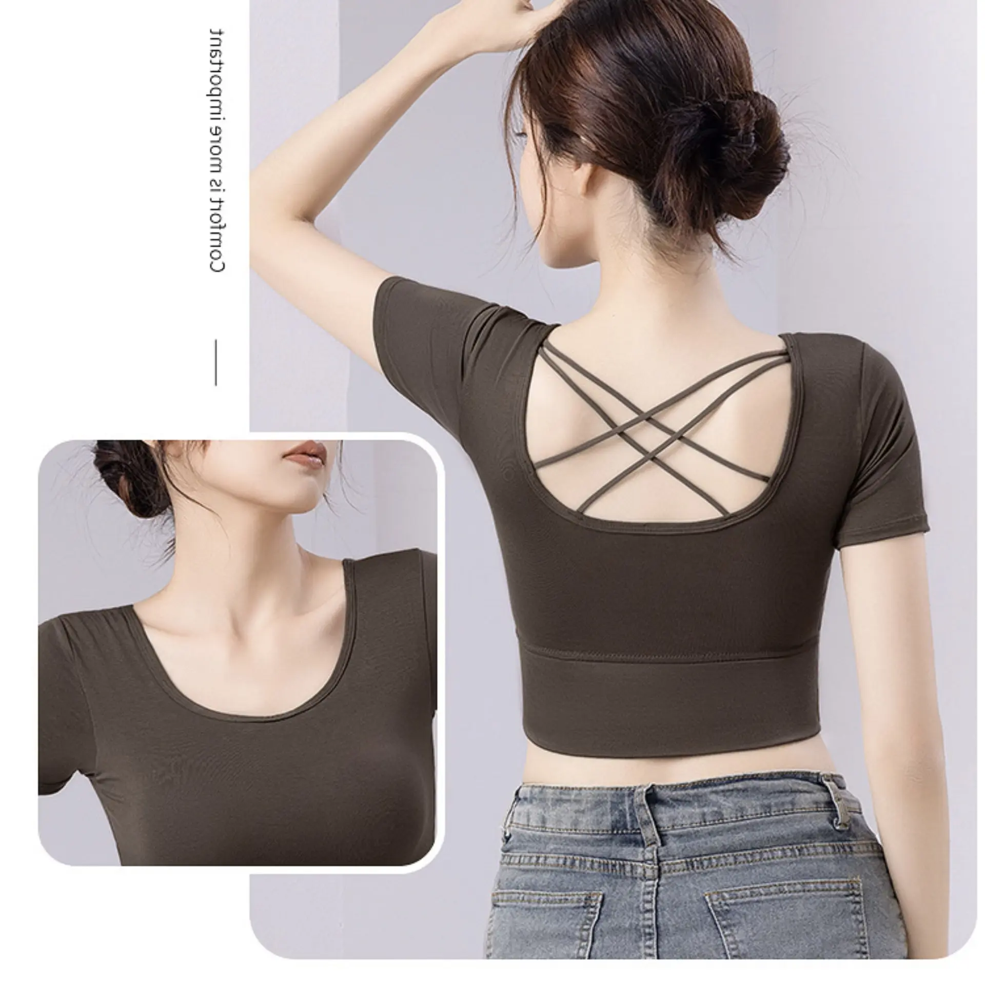 Selene Bra Padded Top Crew Neck T-shirt Top