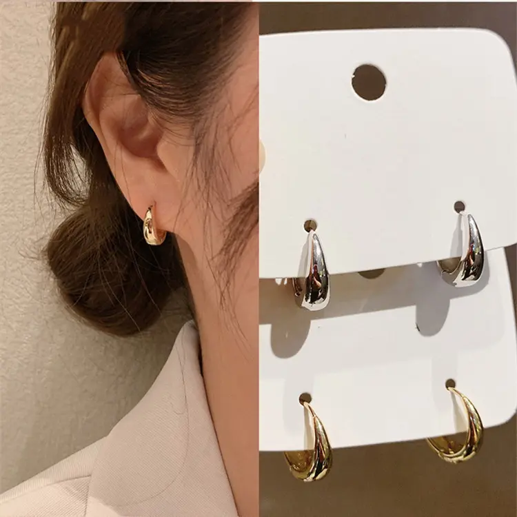 Simple Teardrop Hoop Earrings European American Style Cool Earrings Retro Metal Earrings