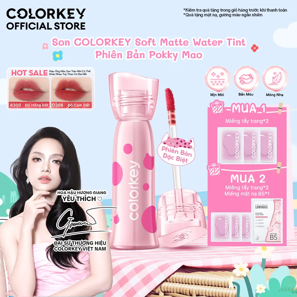 [Phiên Bản Pokky Mao] Son Water Tint COLORKEY Phiên Bản Nâng Cấp, Màu Bền Lâu, Chất Son Ẩm Mịn Như Sương Mù, 2,5 g