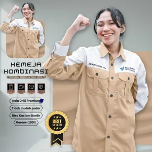 Tambah Bordir Nama || Kemeja Seragam PDH Kombinasi Warna Cream Putih Kerja/Kantor/Lapangan Bahan Drill Premium Adem Nyaman