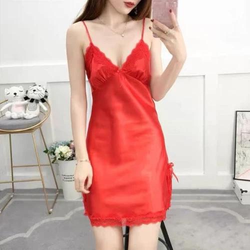 MN Dress Wanita Malam Baju Tidur Wanita Bahan Polyester Polos Santai Gaun Malam Solid Warna Free size  1032 6