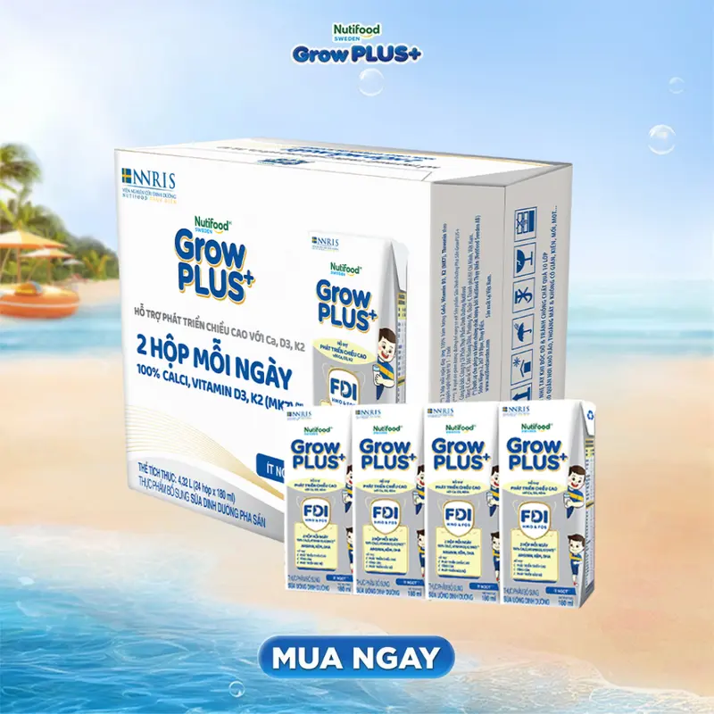 [GrowPlus x Mẹ bé Thủy Thảo] Thùng 24 hộp 180ml sữa Bột Pha Sẵn Nutifood Sweden GrowPLUS+ Cao lớn vượt trội hộp Ít ngọt (1 Thùng x 2.64L) 4