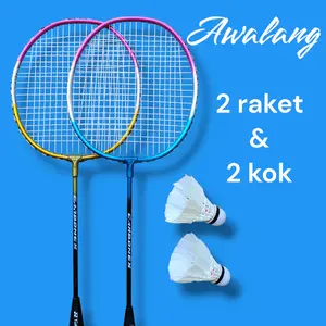 Paket hemat raket bulutangkis anak siap pakai 2 RAKET 2 KOK badminton raket murah