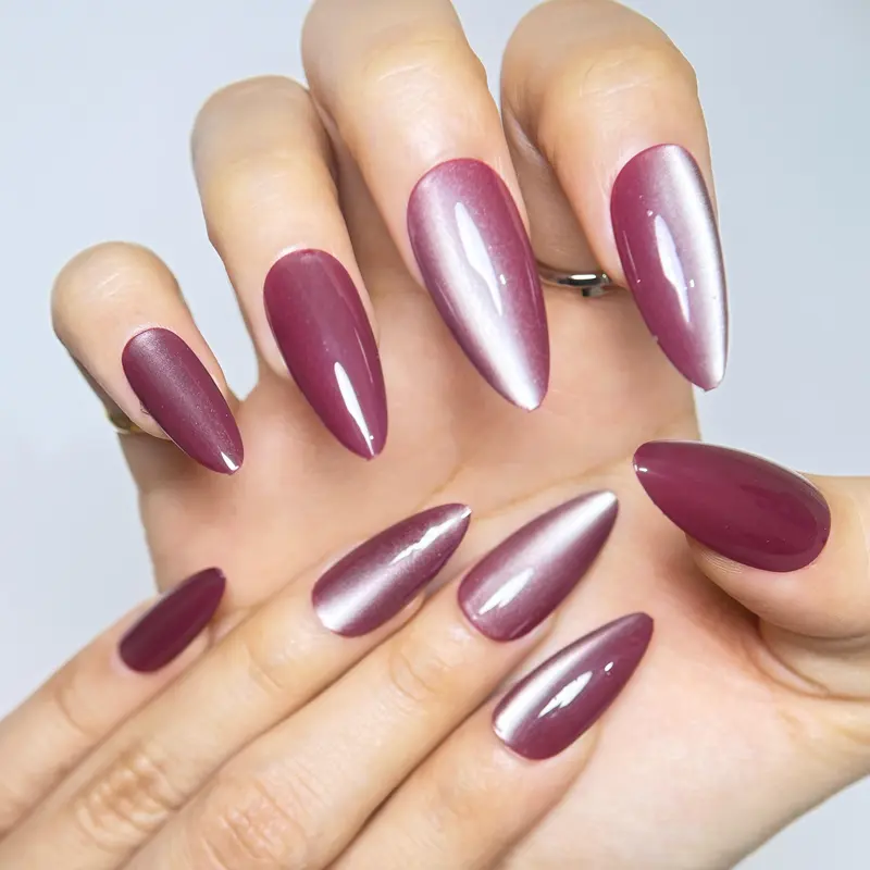 Kuku Palsu Cat Eyes Warna Burgundy Isi 24 Pcs Free Lem Cair dan Lem Jelly Stiker-KP006 8