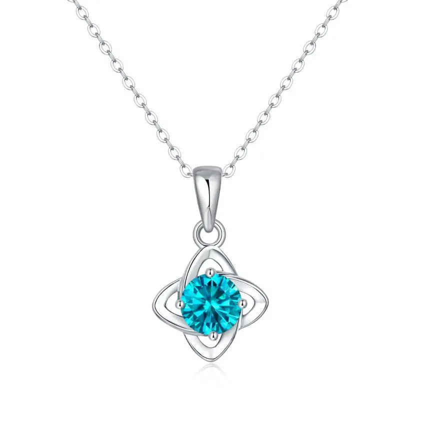 [JKS] Lucky Clover Blue Moissanite Silver Necklace