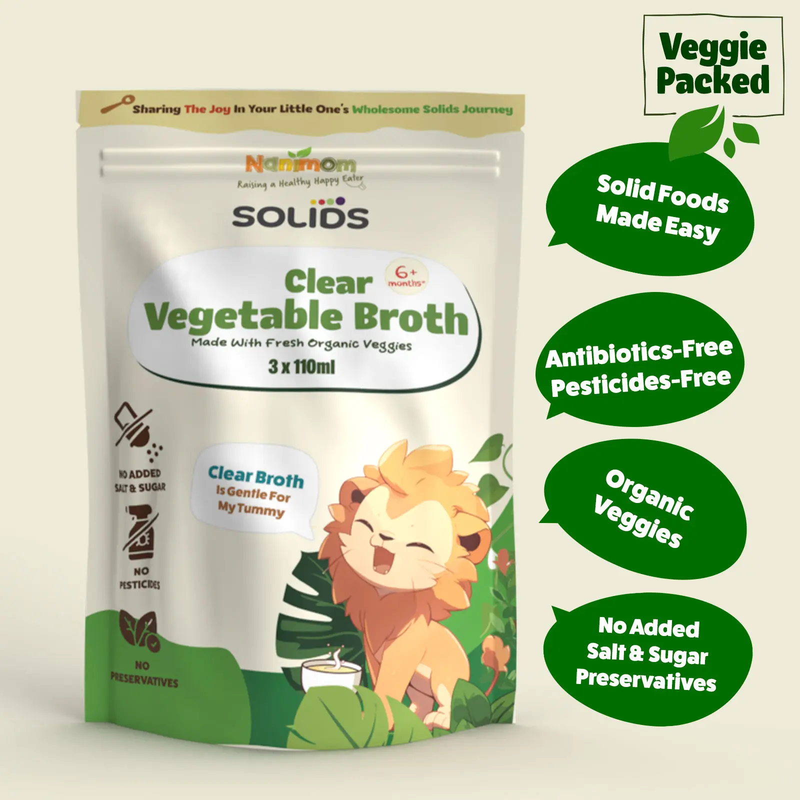 Nanimom Organic Baby Clear Vegetable Broth - 6+ Month Recommended Age, 110ml x 3
