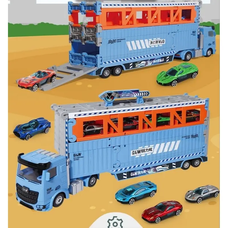 [capt] Mainan Anak Kendaraan Mainan Mobil Truk Container Deformasi Rel Balap Mobil - Container Car Catapult 8
