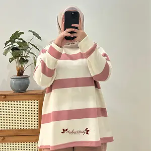 Ambaridaily KILLA BLOUSE KNIT MOTIF PREMIUM - Atasan Oversize Wanita Muslim Dewasa Baju Panjang Casual Top Katun Linen Bahan Knit Premium Ukuran Ld 120cm Pb 65cm P Tangan 47cm Non Busui Jahitan Rapih