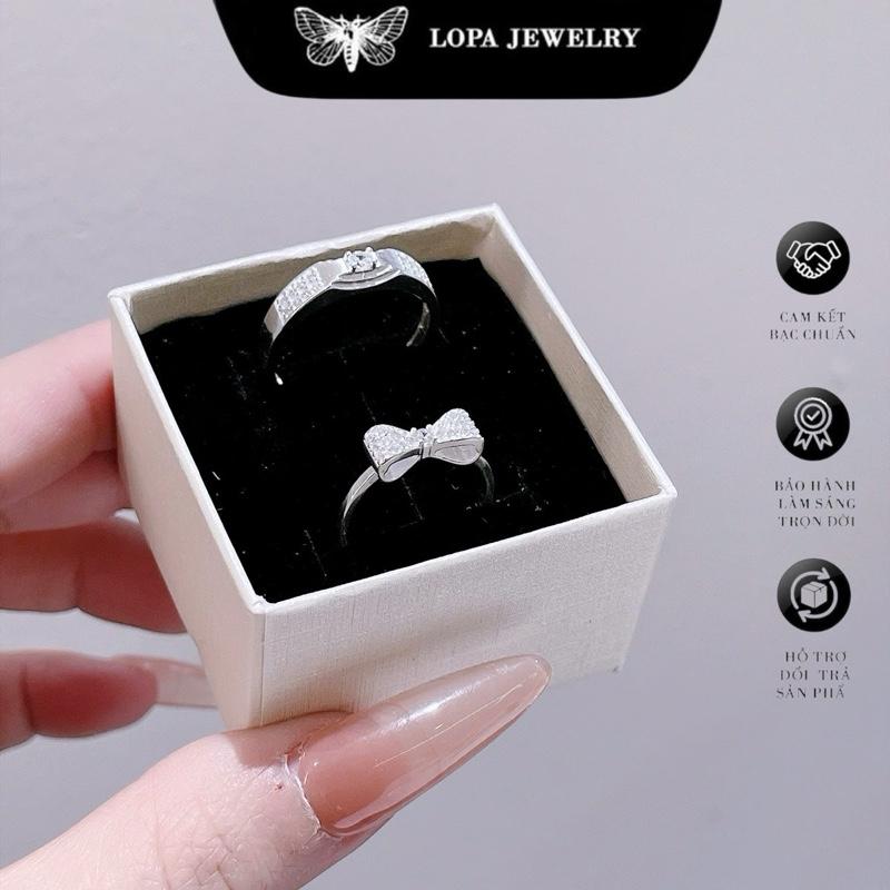Hộp Xinh Nhẫn Đôi Bạc Ta LoPa SK040 nhẫn đôi nơ đá ẩn nhẫn đôi nam nữ xinh xắn cá tính thanh lịch điệu đà Bạc ta LoPa