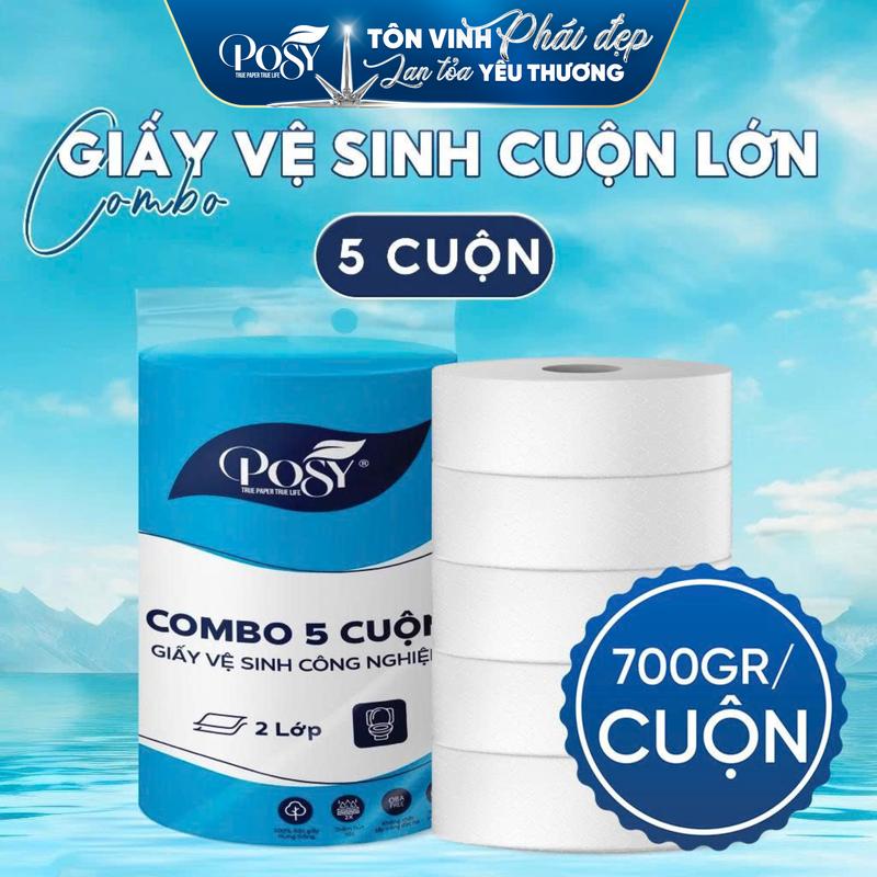 POSY - COMBO TRÒN 5 CUỘN GIẤY VỆ SINH CUỘN LỚN 700G - 2 LỚP - Mềm mịn, tiết kiệm, thân thiện với môi trường tan nhanh trong nước