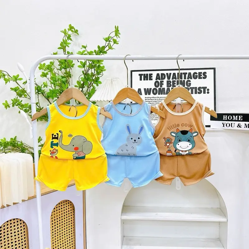 Combo 5 Bộ Quần Áo Ba Lỗ Vải Tăm Lạnh Cho Bé Từ 5-16Kg 4