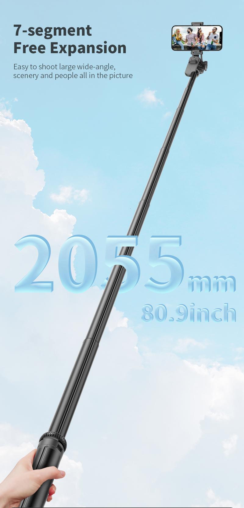 Product Introduction of 2055mm Selfie Stick Tripod with Wireless Remote Removable Fill Light Extendable Tripod with 1/4 Screw for Phone Camera Live Broadcast IOS Android 40