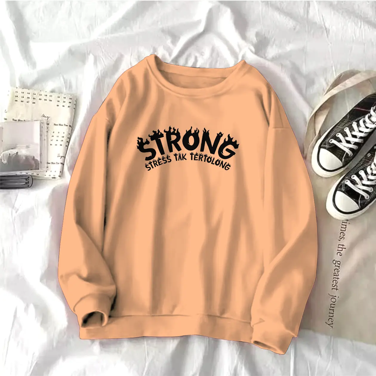 Look Sweater STRONG Sweatshirt  Lengan Panjang Pria dan Wanita Kekinian Terbaru Bisa Bayar Di Tempat COD Ukuran L XL XXL cn cowok