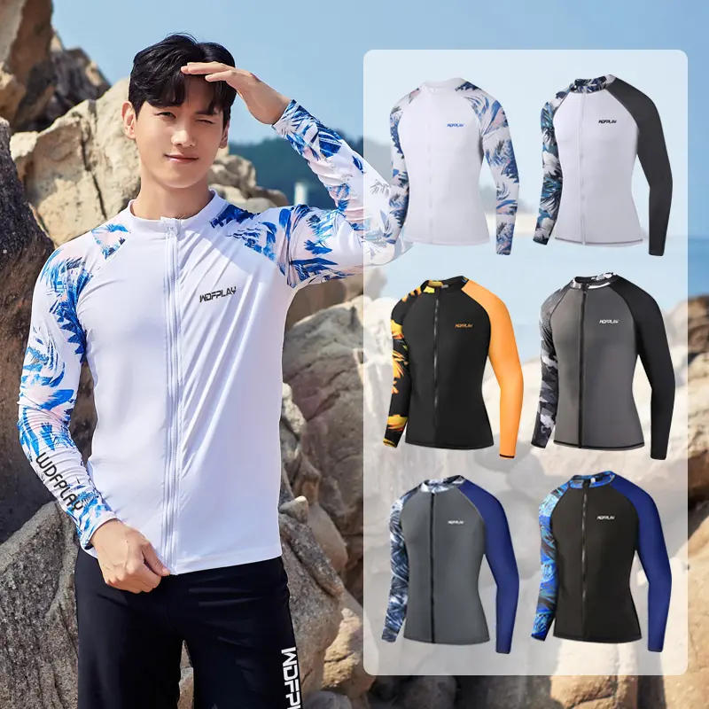 WDFPLAY men's UV Sun Protection Long Sleeve Rash Guard Wetsuit Swimsuit Top Diving Suit Men Split Long-Sleeved Trousers Sunscreen Quick-Drying Snorkeling Mother Clothing