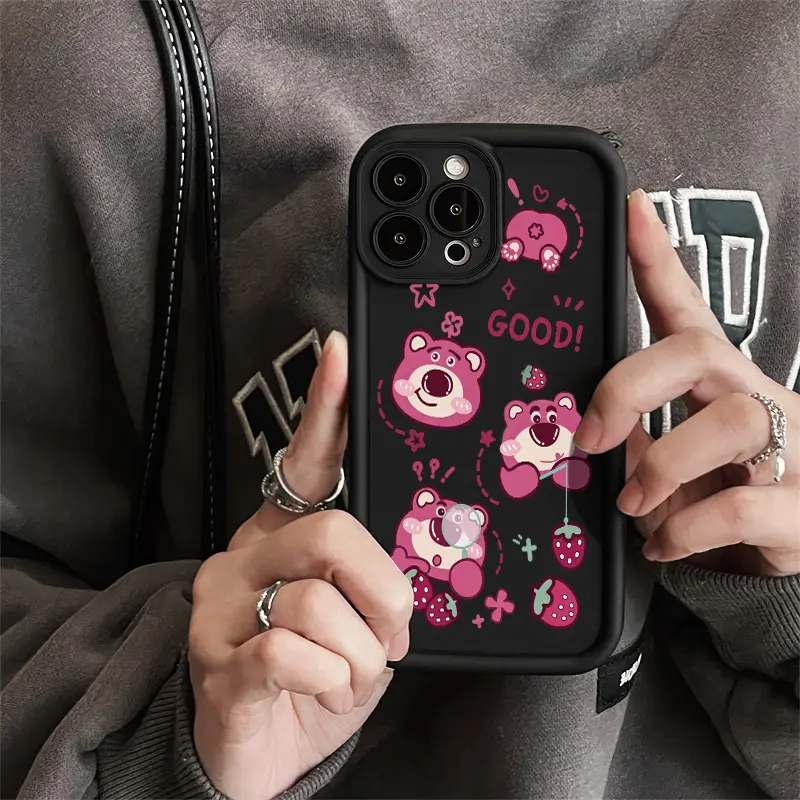 Casing Hp VIVO Y17 Y15 Y12 Y12i Y3 Y3s 2020 Case Menampilkan pola kartun beruang stroberi Silikon Cases anti drop Softcase Casing ponsel baru yang populer Kesing 6