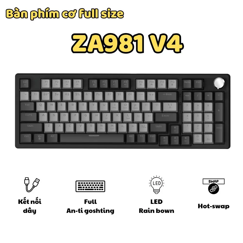 Bàn phím cơ ATAS ZA981 V4 98 Key - Hotswap - Red swtich - LED 9 chế độ - Kết nối Type-C | BigBuy360 - bigbuy360.vn Bàn phím cơ ATAS ZA981 V4 98 Key - Hotswap - Red swtich - LED 9 chế độ - Kết nối Type-C | BigBuy360 - bigbuy360.vn