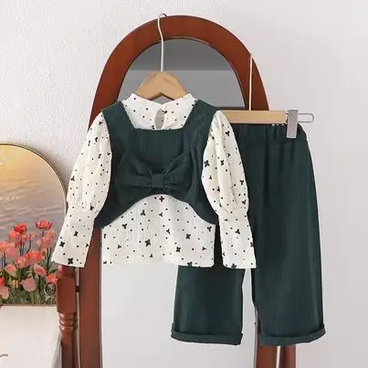 ANGENIUS CPR Setelan Anak Perempuan Kekinian Style Korean Motif Setrip dengan Bahan Katun Dan Corduroy 3in1 Inner Usia 1-4 Tahun 3