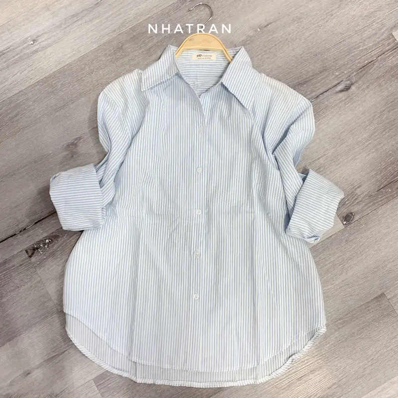 nhatran - Áo sơ mi nữ cổ bẻ tay dài sọc kẻ phom vừa Top Women Pastel SOC 2