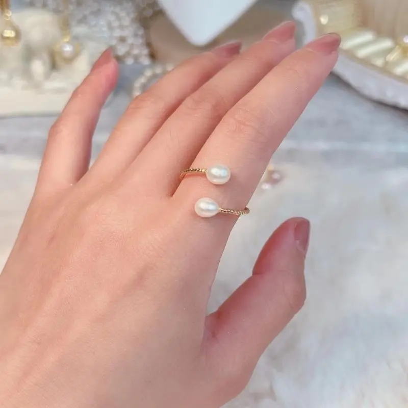 Nhẫn Ngọc Trai, Hai Lớp, Rỗng, Dành Cho Nữ, Giá Cả Phải Chăng, Sang Trọng, Thời Trang, Cá Nhân Hóa 0
