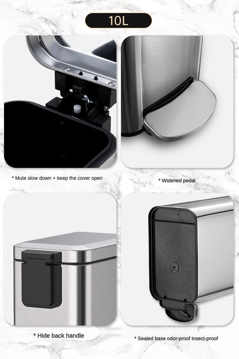 Product Introduction of Stainless steel soft-closing trash can trash can with foot pedal large trash can suitable for kitchen/dining room/living room/bathroom/bedroom Bin 8