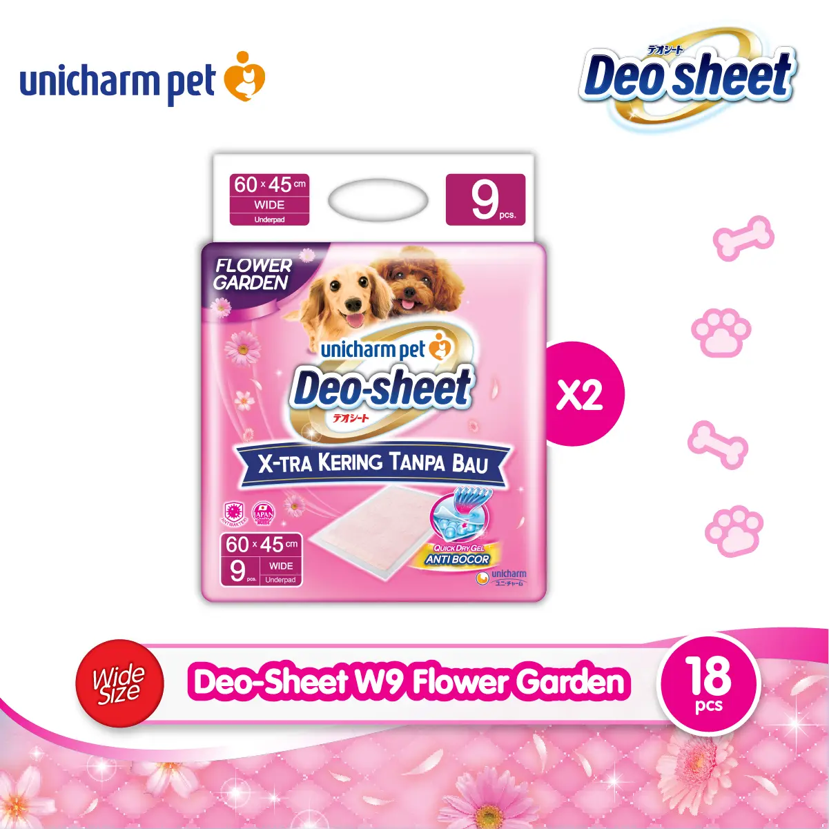 Unicharm Pet Deo Sheet Anjing Wide Size Flower Garden 9 Pcs - 2 Packs