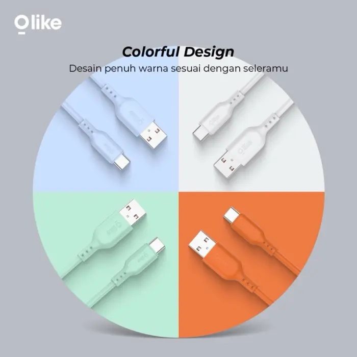 (1 TOPLES) OLIKE D306 D306M D306C D306L Kabel Data Micro Type C Lightning 2,4A 100cm Fast Charging 3