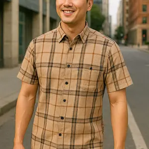 Kemeja flanel lengan pendek premium unisex Slim-Fitting Baju Fit Distro Kotak Pria Casual Cowok Surfing Tartan  Katun Dewasa  Hem Motif Garis Hitam