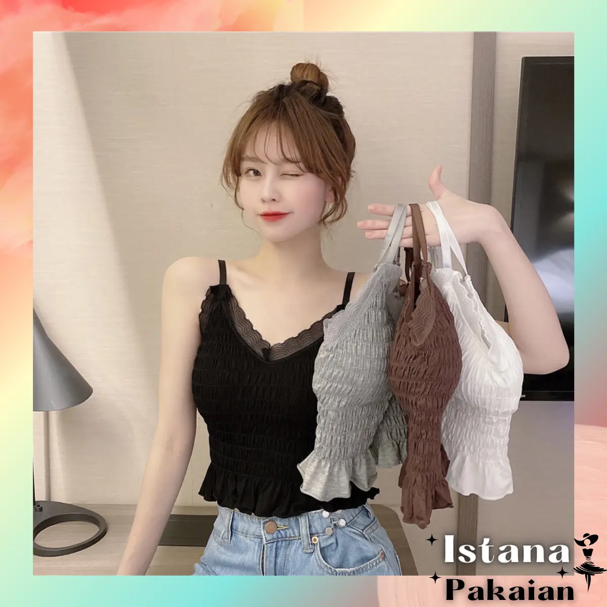 Istana - 1076 Tanktop import Wanita kamisol padded hiasan renda cantik bh pakaian dalam fashion