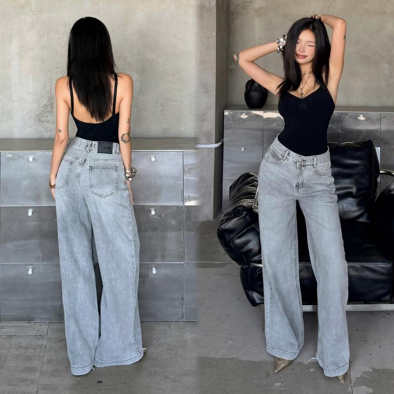  THE QUẠO - Quần Jean Nữ Lưng Cao Ống Loe Rộng 30cm Dáng Dài Màu Xám S2411_691 B 