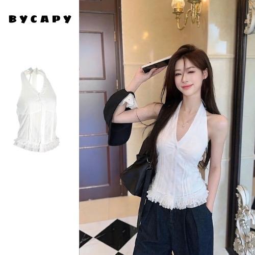  Áo yếm cột dây đi biển áo kiểu nữ buộc dây cổ phối ren viền áo kiểu đi biển-BYCAPY 