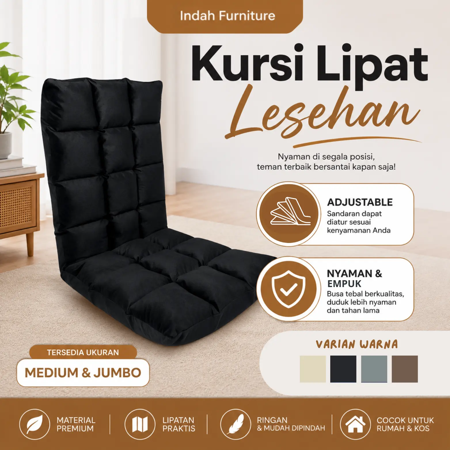 Kursi Lantai Lesehan Kursi Lipat Lesehan Sofa Lipat Sandaran Adjustable Ukuran Medium - Jumbo Sofa Lantai Untuk Santai Baca Gaming Kerja